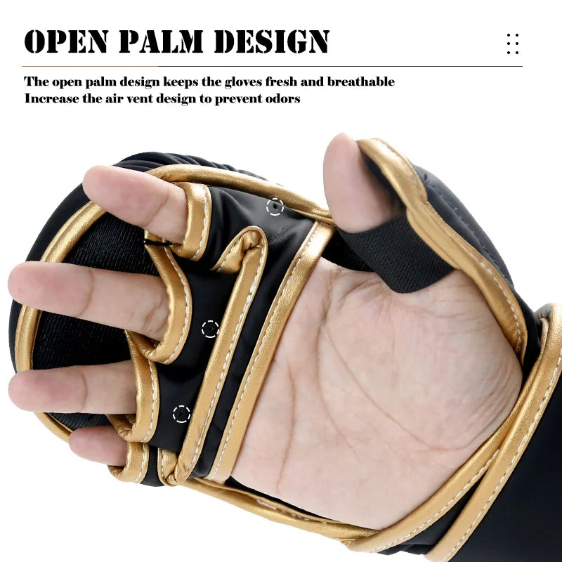 NNEOBA Half Finger Boxing Gloves – PU Leather MMA Training Gloves for Martial Arts